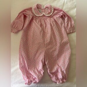 Pink Heart-Print Infant One-Piece Bodysuit with Ruffled Collar